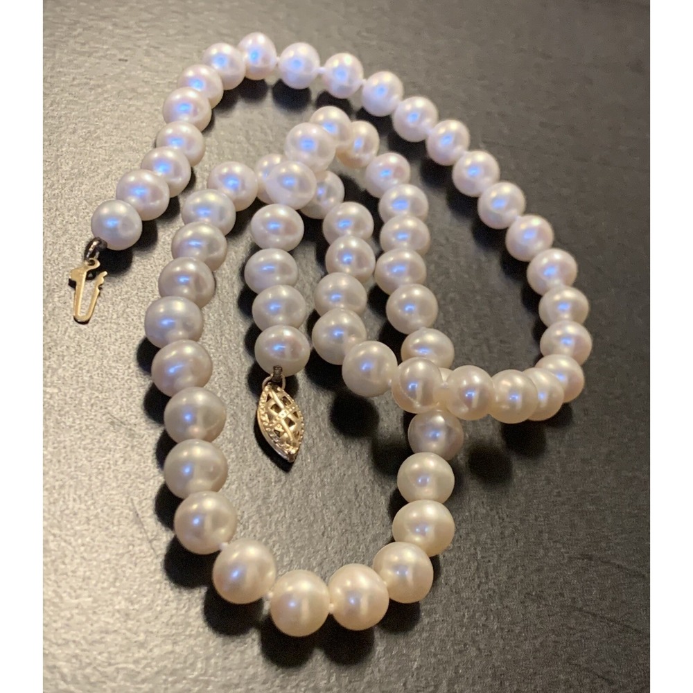 Vintage 14K Yellow Gold Salt Water Pearl Necklace 18.5" L - Picture 5 of 6